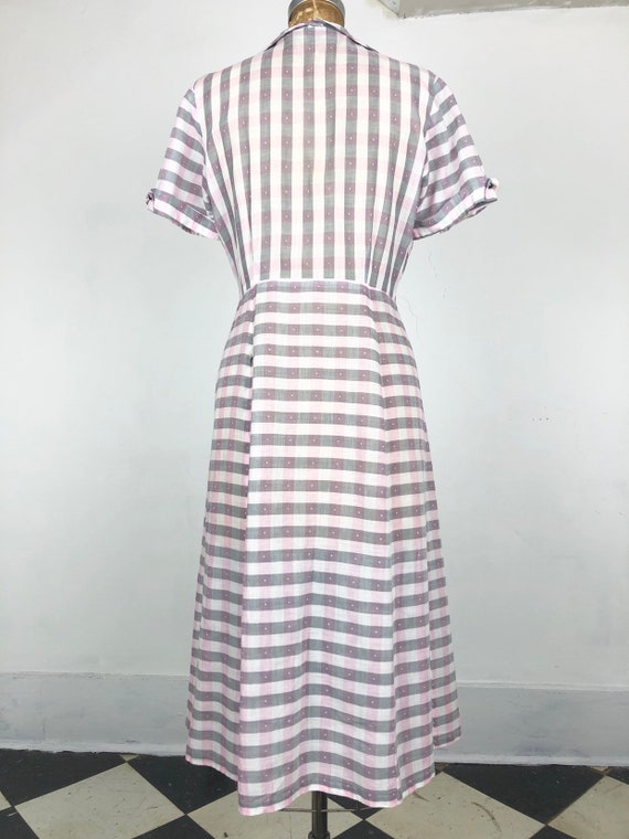 CUTE 1950’s Sheer Pink and Grey Gingham Dress M - image 6