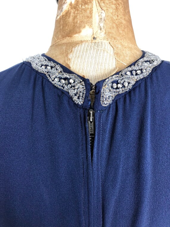 Gorgeous 1940's Navy Rayon Crepe Dress W/ Beaded … - image 5