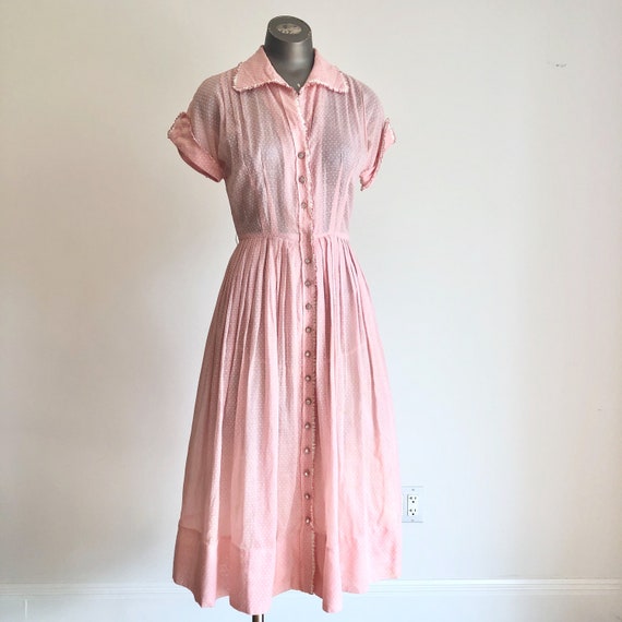 ADORABLE 1950’s Pink Swiss Dot Dress S