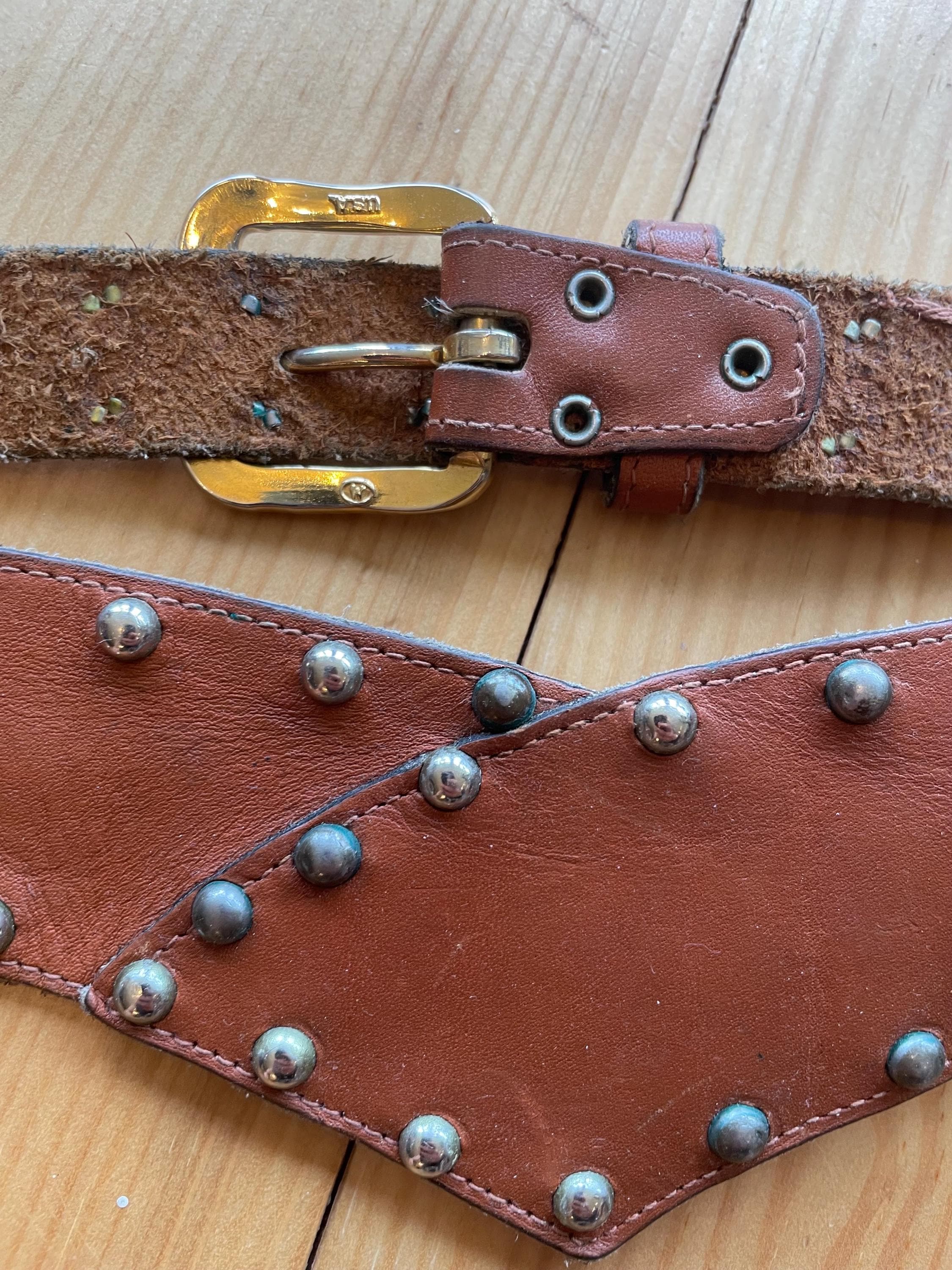 1960年代のスタッズ付きブラウンレザーベルトS - Etsy 日本