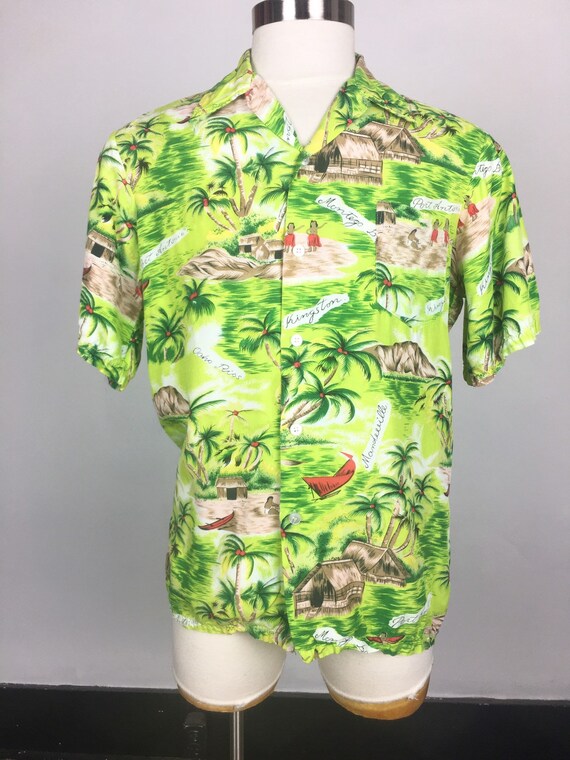 1960s Green Rayon Jamaican Souvenir Hawaiian Shir… - image 2