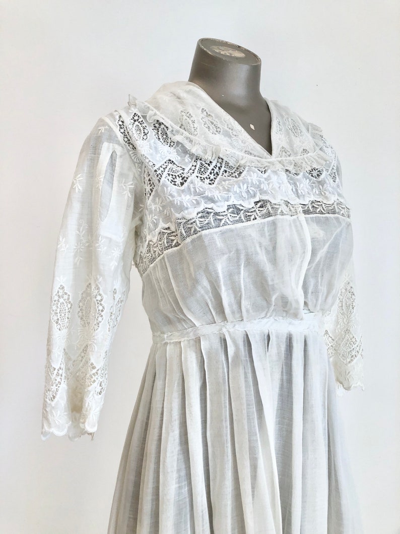 Antique Edwardian Lawn Dress, Embroidered Details, Not Perfect main image 0