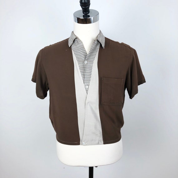 Fantastic 1950’s Towncraft Brown Rayon Shirt Jac M