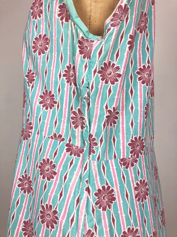 SWEETEST 1930’s Teal and Pink Floral Cotton Shirt… - image 5