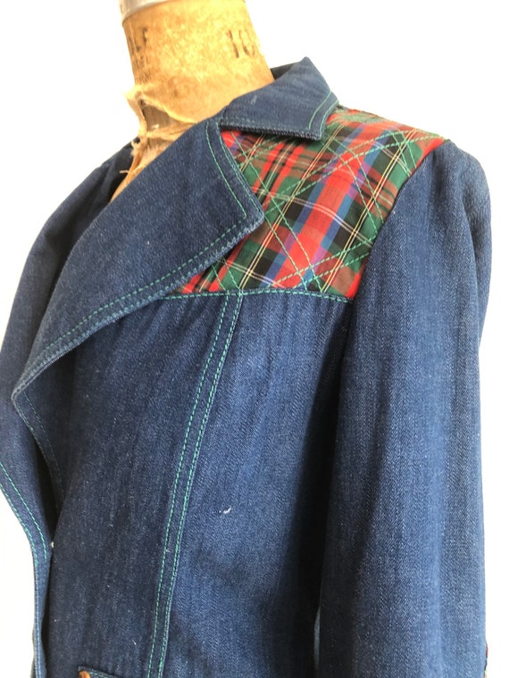 CUTE! 1970s French Dressing Co Plaid Denim Jacket… - image 4