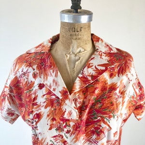 CUTE 1950s Hawaiian Print Cotton Dress M image 4