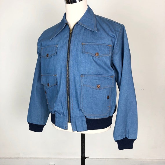 COOL 1970s Deadstock Blue Denim Bomber Jacket M
