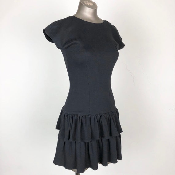 1980s Black Cotton Jersey Open Back Mini Dress S - image 1