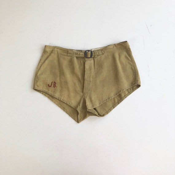 1940’s Khaki Cotton Gym Shorts 33” Waist