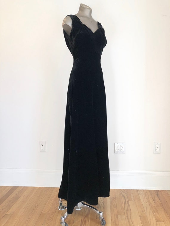 Fabulous! 1940s Black Silk Velvet Bias Cut Gown XS