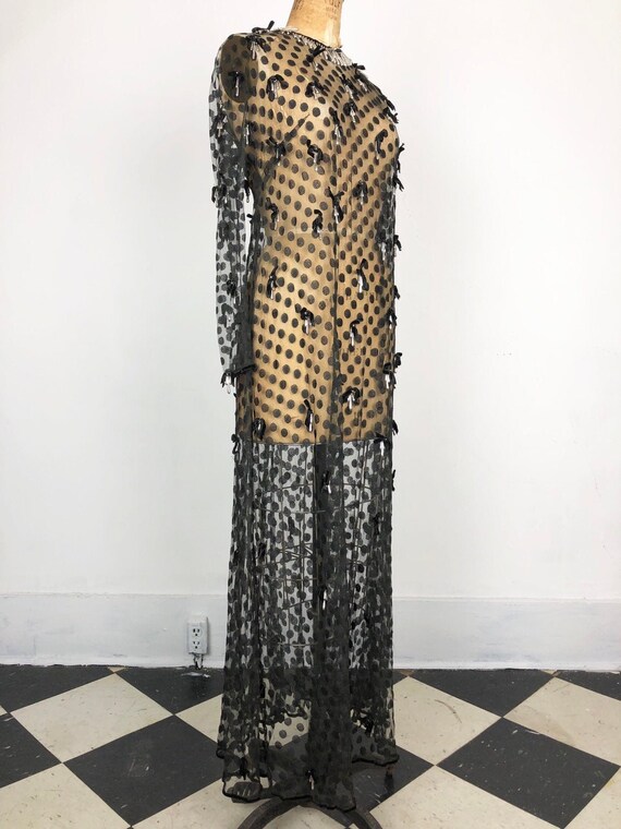 1920s 1930s Swiss Polka Dot Black Tulle Duster W/