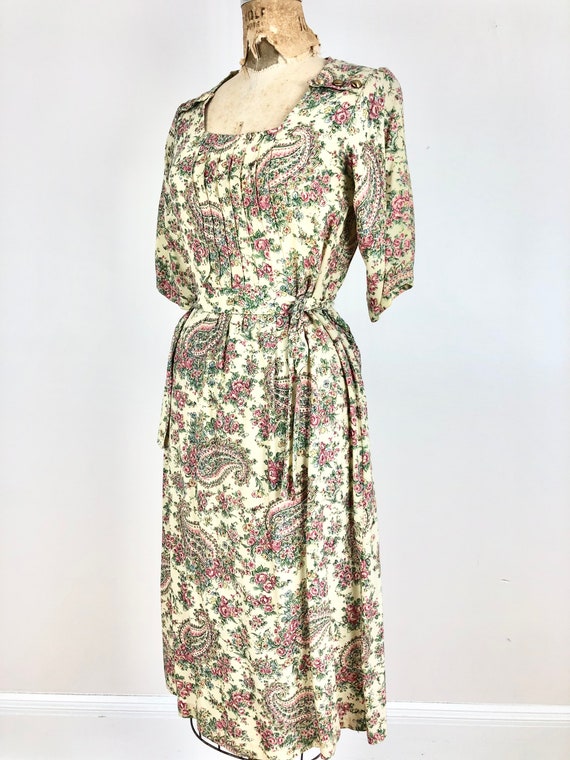 1970s Ragtime Floral Paisley Rayon Dress S - image 5