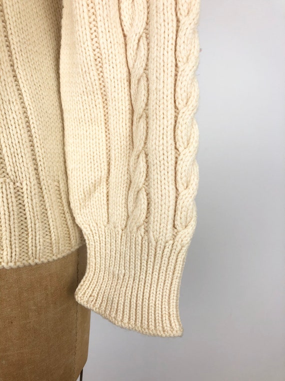 1950s Ivory Cable Knit Wool Sweater S - image 8