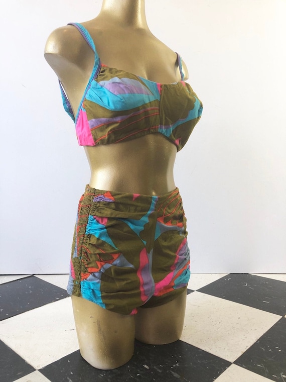 AMAZING 1960’s De Weese Floral Cotton Bikini M