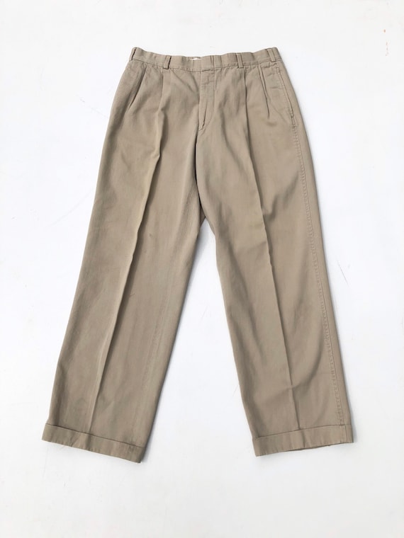 1980s Frank Stella Khaki Cotton Military Style Tr… - image 1