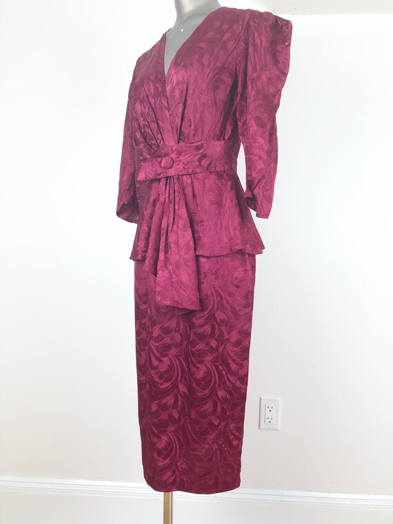 1980s Raspberry Brocade 40’s Style Skirt Suit Set… - image 3