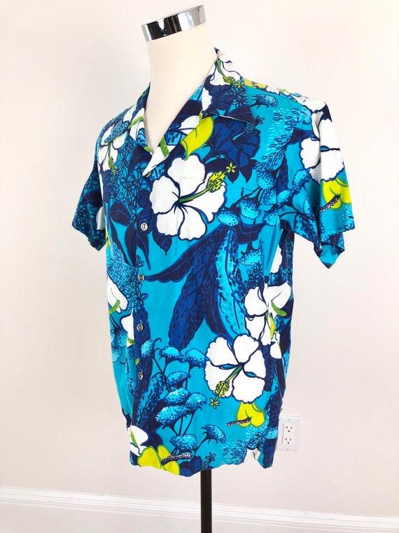 1960s Hawaiian Hibiscus Cotton Aloha Shirt L - image 5