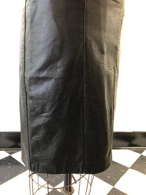 1980’s Black Leather High Waist Pencil Skirt S - image 4