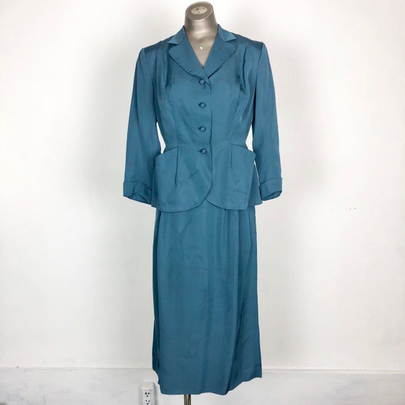 Amazing 1940’s Teal Rayon Skirt Suit From Finland… - image 3