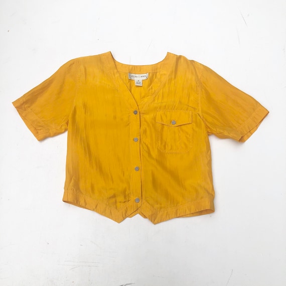 CUTE 1990s Boxy Yellow Silk Blouse M