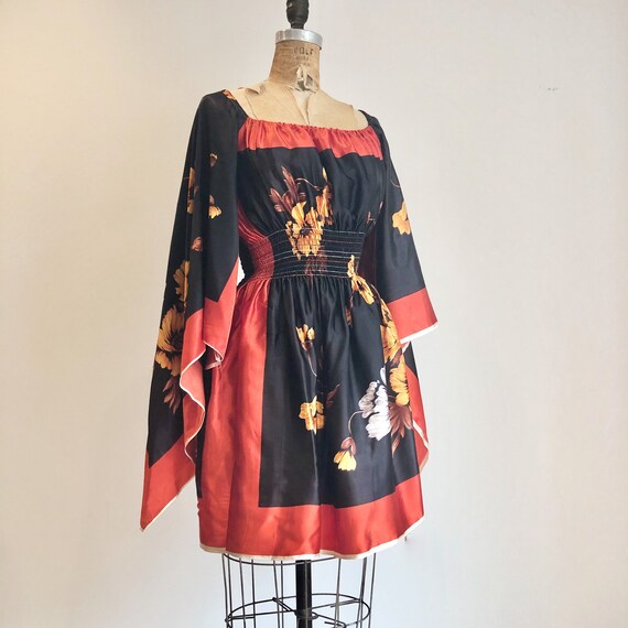 1960s Rayon Floral Scarf Mini Dress S