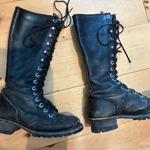 Vintage Frye Logger Combat Boot Mens Size 9 Black Leather Lace Up Made In USA vintage frye lace up boots products for sale | eBay main image 2