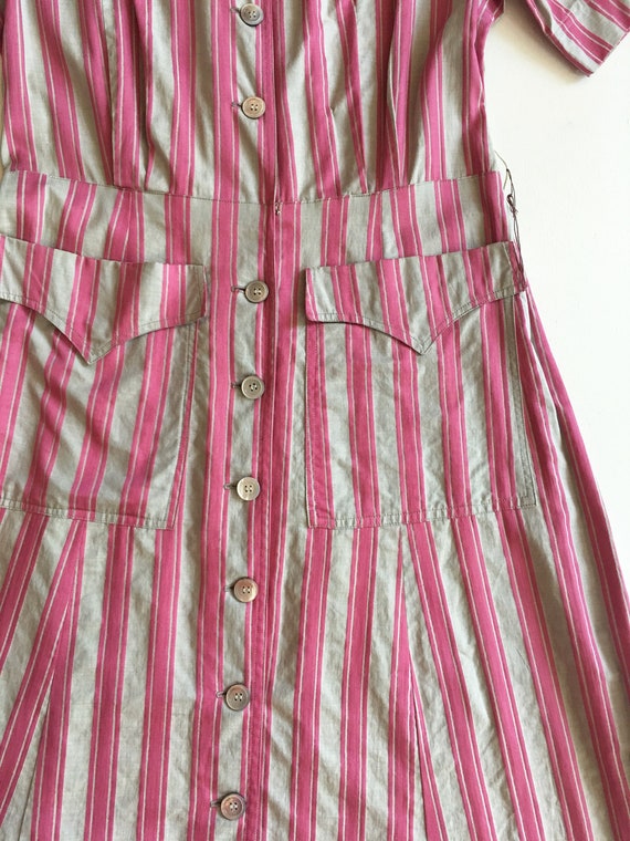 Sweet 1940s Pink and Grey Striped Cotton Shirt Dr… - image 7