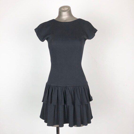 1980s Black Cotton Jersey Open Back Mini Dress S - image 4