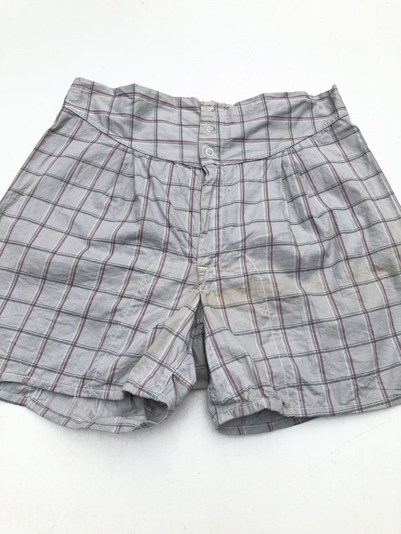 1940s Grey Plaid Cotton Boxer Shorts 29” - image 2