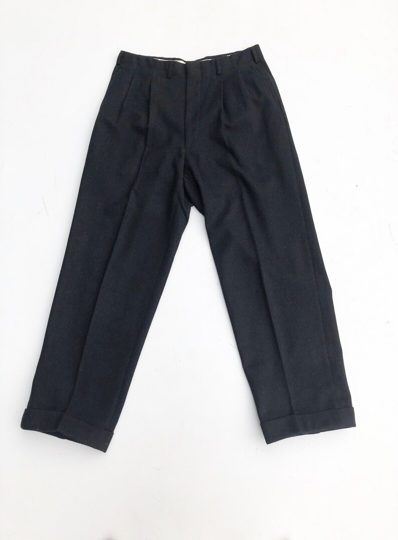 1950s Black Wool Pleated High Waist Trousers 32\u201d