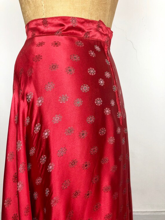 60s Red Brocade Satin Full Maxi Skirt S - image 6