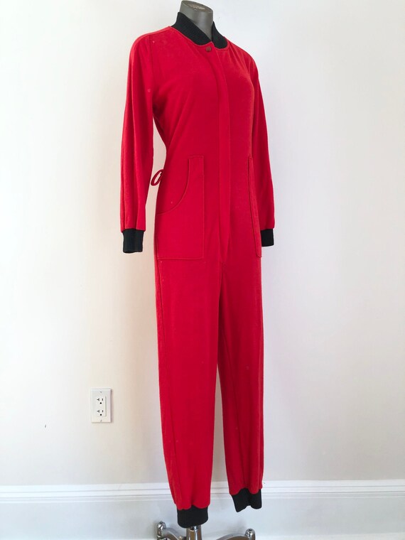 1950s Sears Sportswear Red Knit Jumpsuit S M