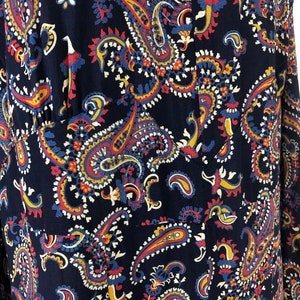 1930s Navy Blue Paisley Cotton Belted Dress M image 5