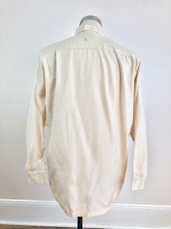 1950s Ivory Silk Sailboat Print Long Sleeve Shirt… - image 8