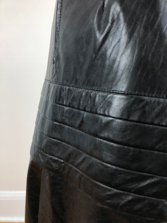 1980s Black Leather Pencil Skirt M - image 5