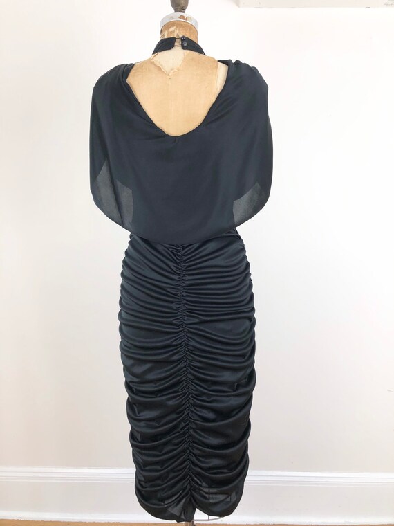 HOT! 1970s Black Ruched Body Con Lace Dress S - image 6