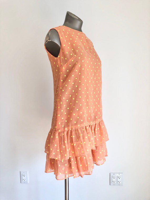 1960s Orange Polka Dot Skirt Ruffle Romper S - image 2