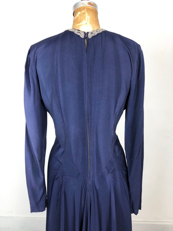 Gorgeous 1940's Navy Rayon Crepe Dress W/ Beaded … - image 9