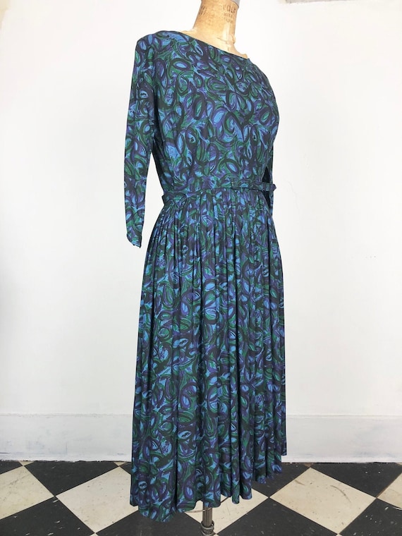 CUTE 1960s Printed Cotton Belted Dress S - image 1