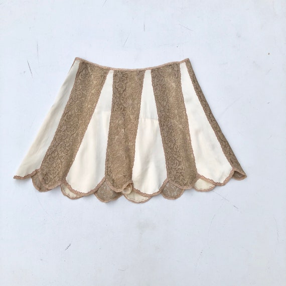 1930s Lace Striped Silk Tap Skirt Shorts 30”