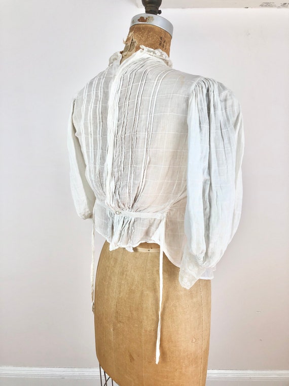 Antique Edwardian Lace White Cotton Blouse S - image 6
