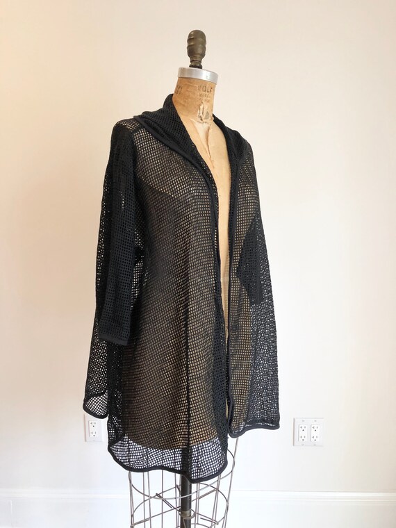 COOL 1980s Black Cotton Fishnet Duster M