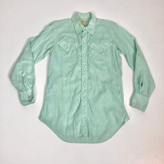 50s H Bar C Mint Green Cotton Pearl Snap Western … - image 1