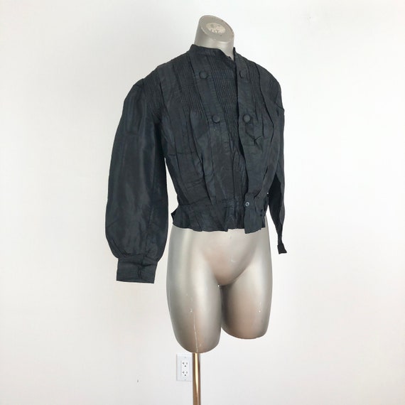 Antique Victorian Black Sateen Bodice S M - image 1