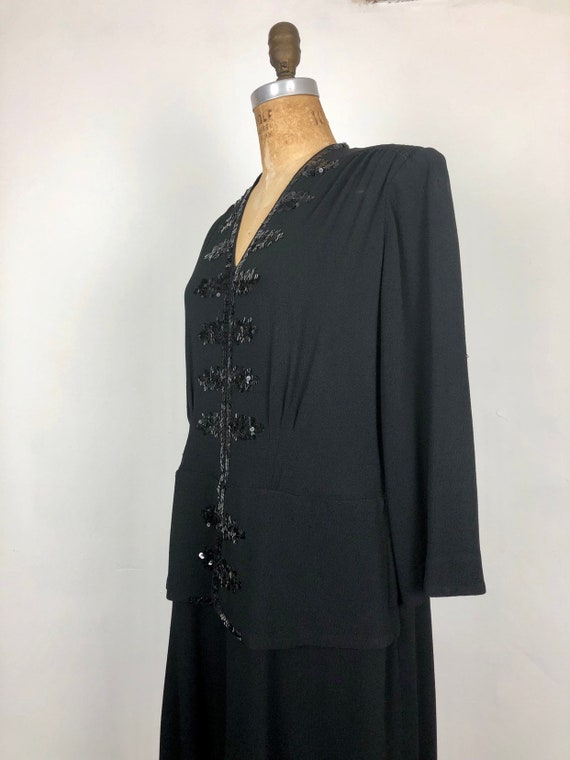 1940s Black Rayon Crepe Peplum Dress W/ Sequins L - image 5