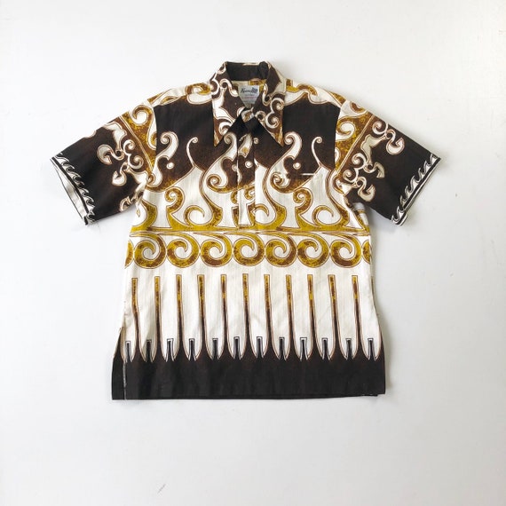 KILLER 1960s Hawaiian Barkcloth Shirt L