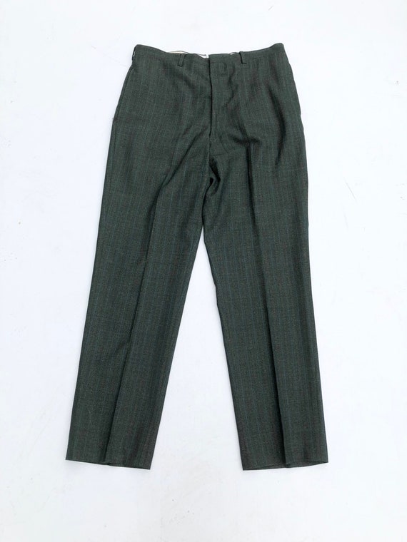 1960s Green with Blue Stripe Slim Trousers 32
