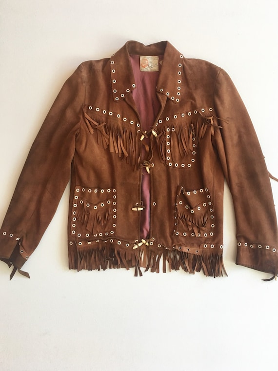 Killer 1940s Suede Fringe Grommet Jacket S M