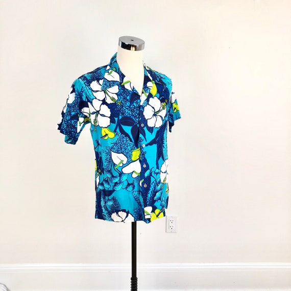 1960s Hawaiian Hibiscus Cotton Aloha Shirt L - image 1