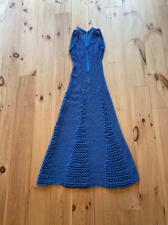 Incredible 1970s Periwinkle Blue Crocheted Maxi D… - image 2